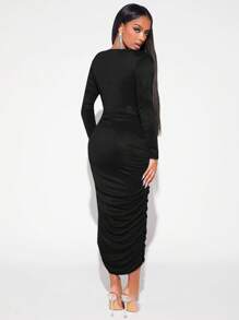 SHEIN SXY Đầm Xù màu trơn Gợi cảm - màu đen - Xem 2