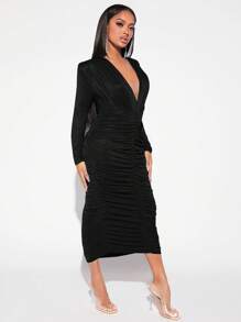 SHEIN SXY Đầm Xù màu trơn Gợi cảm - màu đen - Xem 3