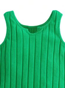 SHEIN 嬰兒女孩萵苣邊框背心和扎帶前短褲 - 綠色 - 查看 3