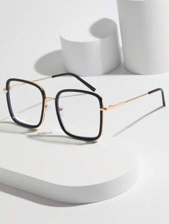 1 par de gafas de estilo casual y urbano con montura cuadrada y lentes planos, unisex