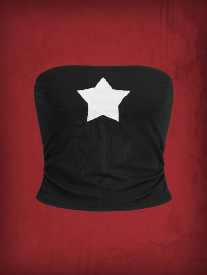 Grunge Punk لباس علوي بدون حمالات نجمة مرقع مضلع