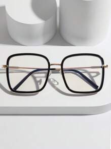 1 par de gafas de estilo casual y urbano con montura cuadrada y lentes planos, unisex
