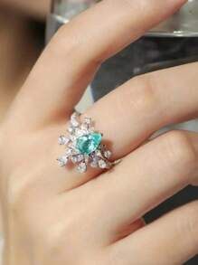 1入組魅力四射水鑽水滴裝飾戒指適合女士適合派對銅首飾類 - 彩色 - 查看 1