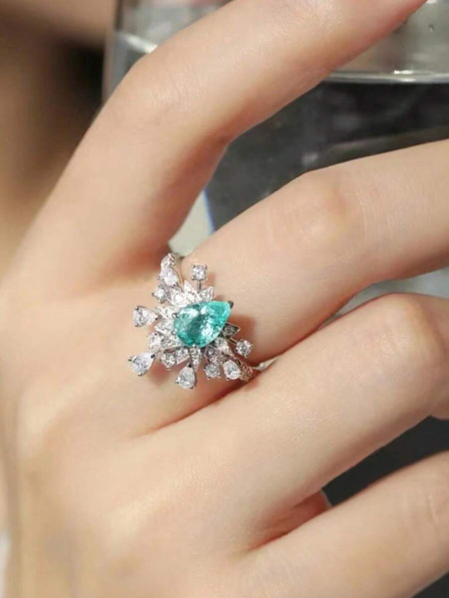 1入組魅力四射水鑽水滴裝飾戒指適合女士適合派對銅首飾類 - 彩色 - 查看 1