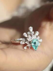 1入組魅力四射水鑽水滴裝飾戒指適合女士適合派對銅首飾類 - 彩色 - 查看 2