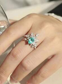 1入組魅力四射水鑽水滴裝飾戒指適合女士適合派對銅首飾類 - 彩色 - 查看 3