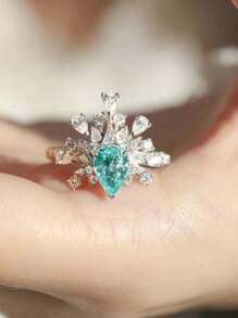 1入組魅力四射水鑽水滴裝飾戒指適合女士適合派對銅首飾類 - 彩色 - 查看 4