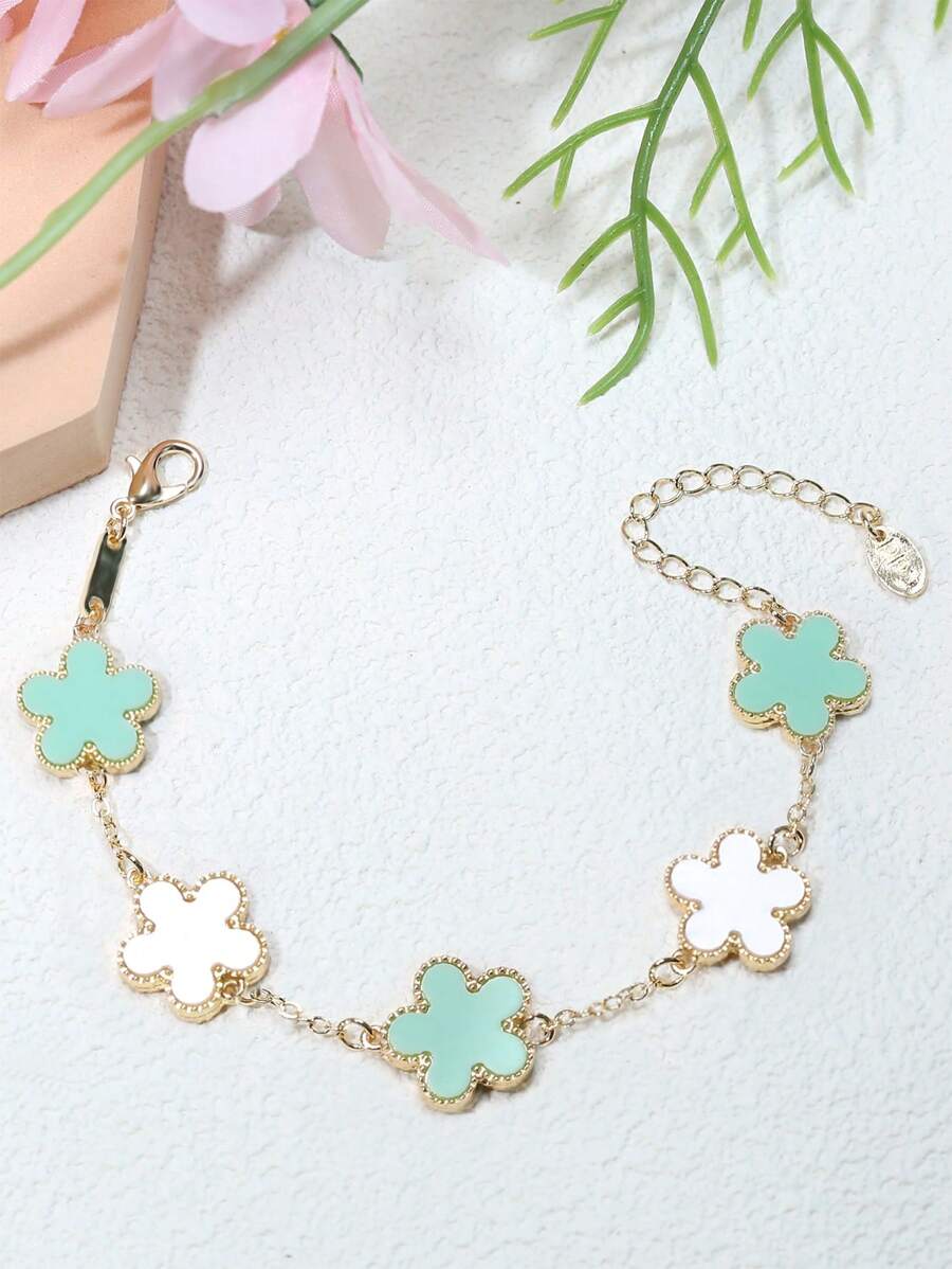 1入組時尚鋅合金花朵裝飾手環適合女士適用於禮品 - 彩色 - 查看 1