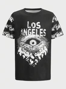 ROMWE MEN Street Life Guys Letter Eye Graphic Tee - Black - View 1