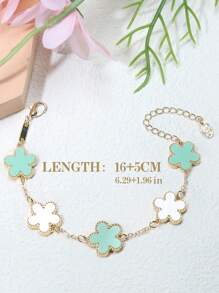 1入組時尚鋅合金花朵裝飾手環適合女士適用於禮品 - 彩色 - 查看 4