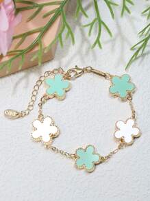 1入組時尚鋅合金花朵裝飾手環適合女士適用於禮品 - 彩色 - 查看 5