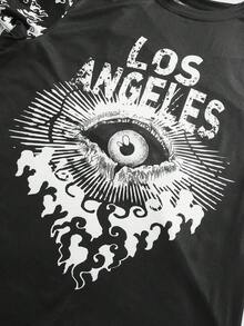 ROMWE MEN Street Life Guys Letter Eye Graphic Tee - Black - View 3