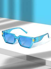 1副女士幾何框架太陽眼鏡適用於戶外 - 藍色 - 查看 1