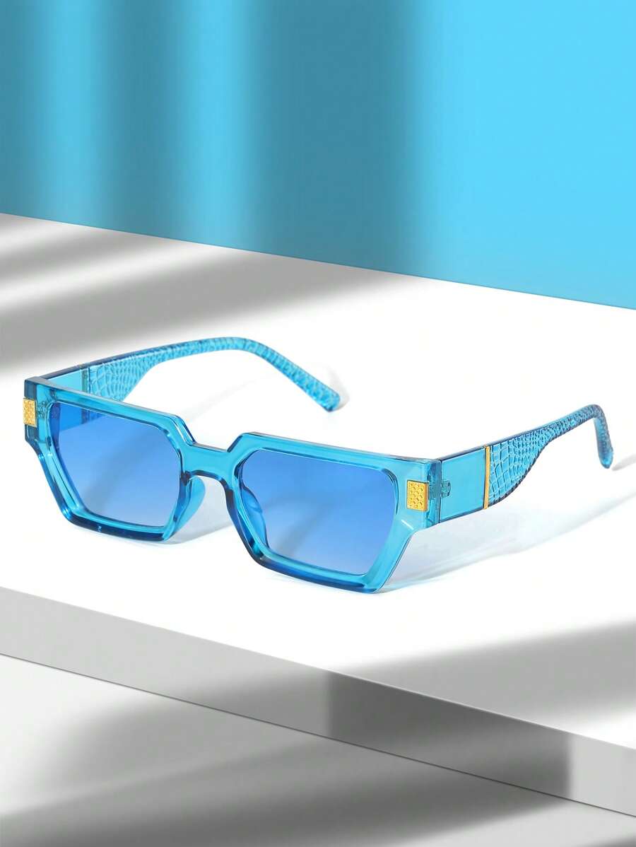 1副女士幾何框架太陽眼鏡適用於戶外 - 藍色 - 查看 1