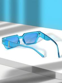 1副女士幾何框架太陽眼鏡適用於戶外 - 藍色 - 查看 2