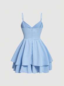 SHEIN MOD 素色荷葉邊吊帶連體短褲 - 淺藍色 - 查看 2