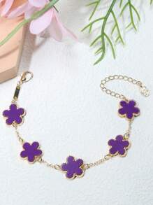 1入組時尚鋅合金花朵裝飾手鏈適合女士適用於約會禮物 - 紫色 - 查看 2