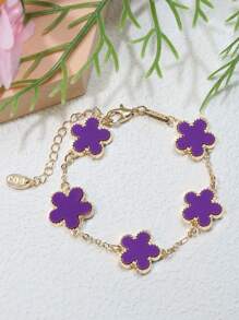 1入組時尚鋅合金花朵裝飾手鏈適合女士適用於約會禮物 - 紫色 - 查看 4