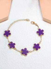 1入組時尚鋅合金花朵裝飾手鏈適合女士適用於約會禮物 - 紫色 - 查看 5