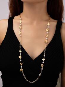 1 Thời Trang Hợp Kim Kẽm Ngọc Trai Giả & Bướm Trang Trí Vòng Cổ Cho Nữ Trang Trí Hàng Ngày - Vàng - Xem 1