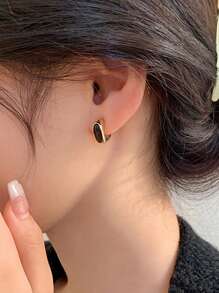 1對時尚鋅合金幾何設計開口耳環適合女士日常裝飾 - 彩色 - 查看 1