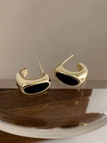 1對時尚鋅合金幾何設計開口耳環適合女士日常裝飾 - 彩色 - 查看 2