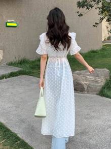 DAZY Solid Ruffle Trim Flounce Sleeve Blouse - White - View 3