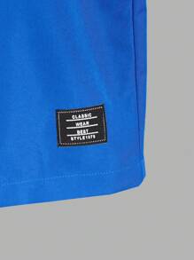 Manfinity RebelGame Men Bear & Letter Graphic Tee & Drawstring Waist Shorts - Royal Blue - View 3