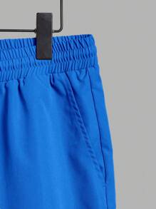 Manfinity RebelGame Men Bear & Letter Graphic Tee & Drawstring Waist Shorts - Royal Blue - View 5