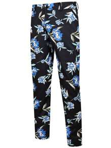 Men Floral Print Single Button Blazer & Suit Trousers - Black - View 4