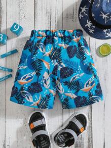 Quần short bé trai Thắt nút Túi Nhiệt đới Tất cả trên in Boho - Màu xanh lam - Xem 2