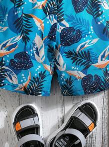 Quần short bé trai Thắt nút Túi Nhiệt đới Tất cả trên in Boho - Màu xanh lam - Xem 3