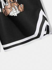 ROMWE MEN 男士熊和字母圖案腰部抽繩短褲 - 黑色 - 查看 3