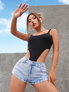 Shorts en mezclilla de talle alto con abertura lateral - Lavado ligero - Ver 6