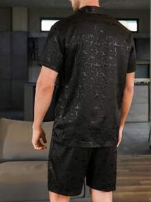 Men Floral Jacquard PJ Set / Pajama Set - Black - View 2