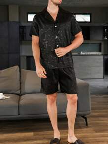 Men Floral Jacquard PJ Set / Pajama Set - Black - View 6