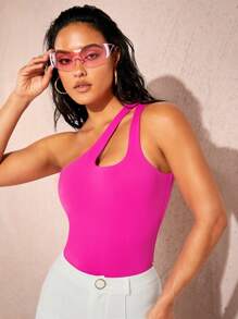 SHEIN BAE Body con abertura de un hombro - Rosa Fucsia - Ver 1