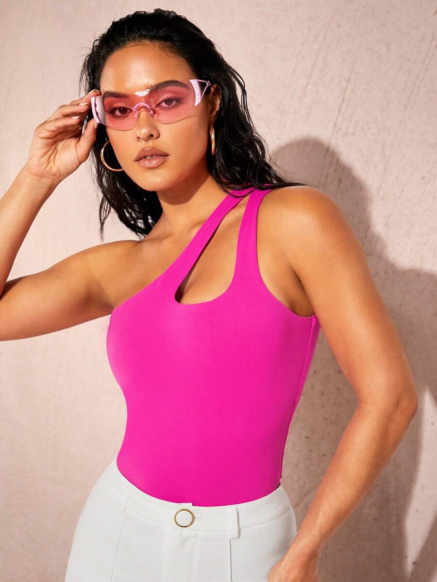SHEIN BAE Body con abertura de un hombro - Rosa Fucsia - Ver 1