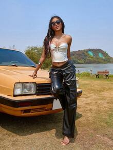 Vòng bướm được liên kết với áo nịt ngực bằng da PU - Bạc - Xem 6