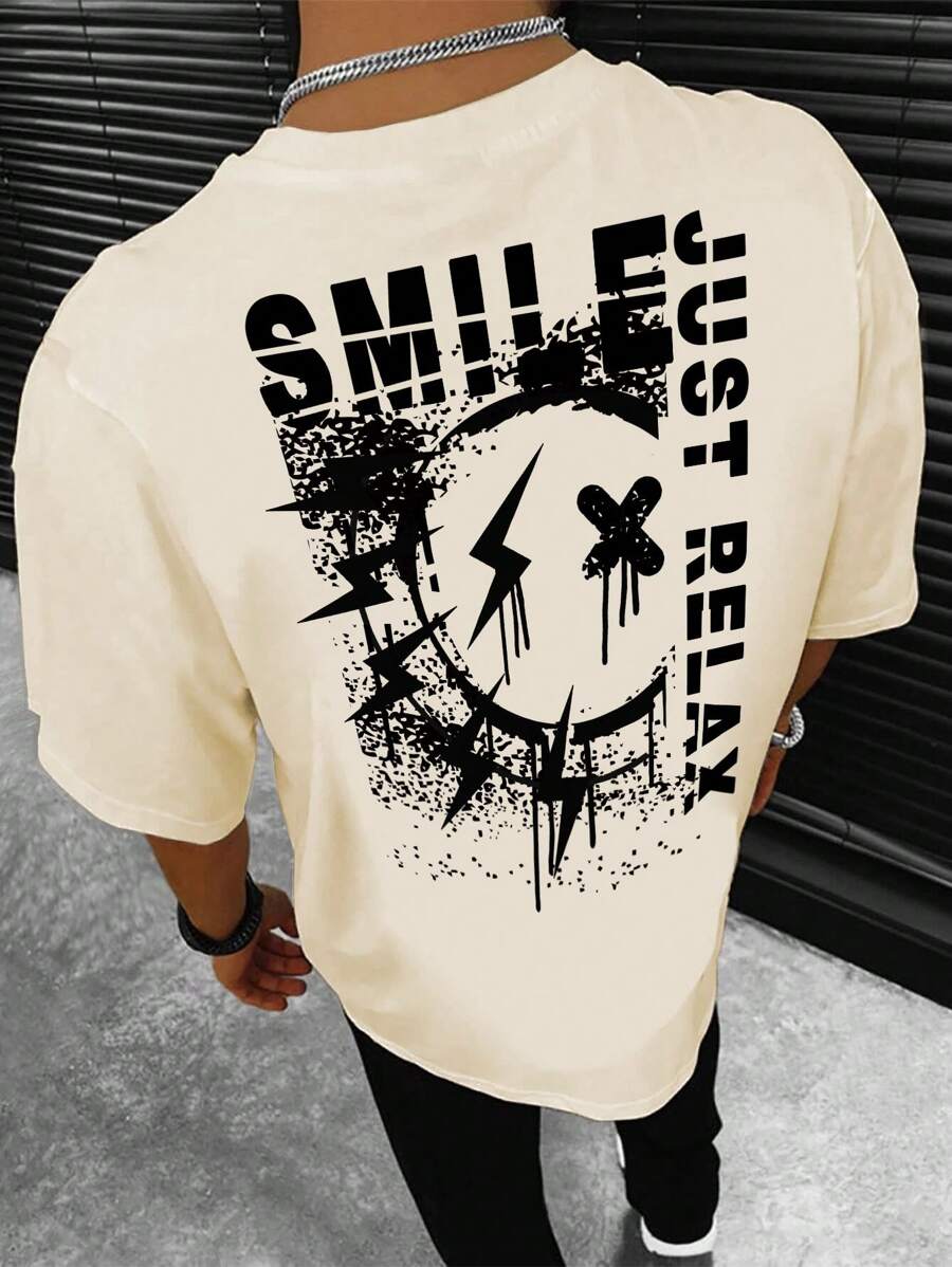 Manfinity EMRG 男士卡通和字母圖案T恤 - 卡其色 - 查看 1