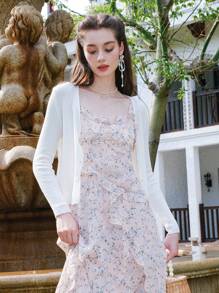 Nữ Cardigans Nút phía trước màu trơn Giải trí - trắng - Xem 2