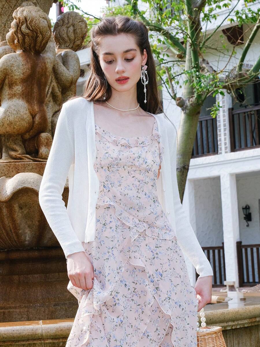 Nữ Cardigans Nút phía trước màu trơn Giải trí