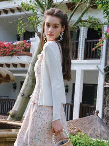 Nữ Cardigans Nút phía trước màu trơn Giải trí - trắng - Xem 4