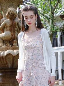 Nữ Cardigans Nút phía trước màu trơn Giải trí - trắng - Xem 5