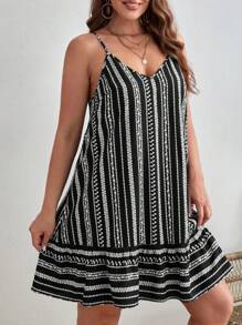 SHEIN VCAY Sukienka typu boho z falbaniastym brzegiem i drobnym kwiatowym nadrukiem w dużym rozmiarze, na lato