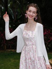 Nữ Cardigans Nút phía trước màu trơn Giải trí - trắng - Xem 6
