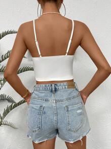 Allurite Fuzzy Trim Bustier Cami Top - White - View 2