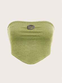 SHEIN EZwear Top tubo crop tejido de canalé con diamante de imitación adorno de anillo bajo pañuelo - Verde Lima - Ver 1