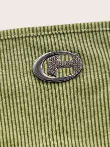 SHEIN EZwear Top tubo crop tejido de canalé con diamante de imitación adorno de anillo bajo pañuelo - Verde Lima - Ver 4