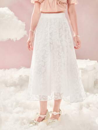 Kawaii Butterfly Jacquard Lace Overlay Skirt